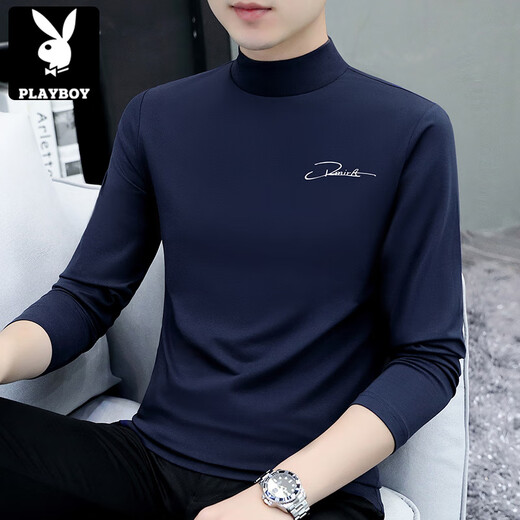 花花公子（PLAYBOY）春秋季半高领打底衫男士修身内搭长袖T恤中领秋衣外穿百搭新品 白色C6187中领 XL 130-145斤
