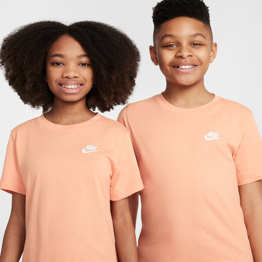 Nike (Nike) Offizielle Jungen und Mädchen große Kinder-T-Shirts für den Herbst Pure Cotton Casual Classic Stickerei Strickte Baumwolle FZ5177 844 Aprikosenmehl 145 m