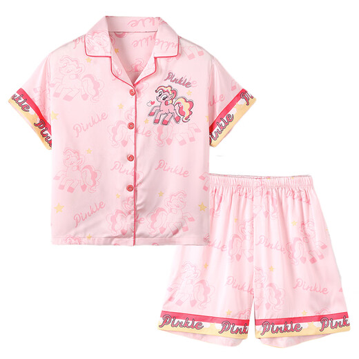 Pijama para niños para niñas en hielo de verano y seda de nieve estilo delgado para niñas kapibala de manga corta 2025 nueva ropa de verano para el hogar jy hielo y seda de nieve 6629 pequeño pony 120 mediano hijo 12 altura de tamaño 115-125cm48jin [Jin equivale a 0.5 kg]
