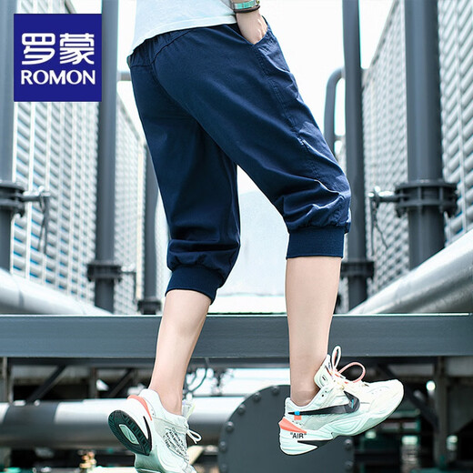 罗蒙（ROMON）五分休闲束脚裤男夏季外穿韩版潮流薄款宽松运动五分中裤哈伦裤潮 210黑色 M
