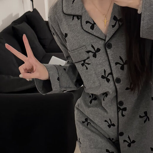 HUALIN FASHION女士棉睡衣春秋季蕾丝长袖家居服两件套 E6621 180 XL 【110-130斤】