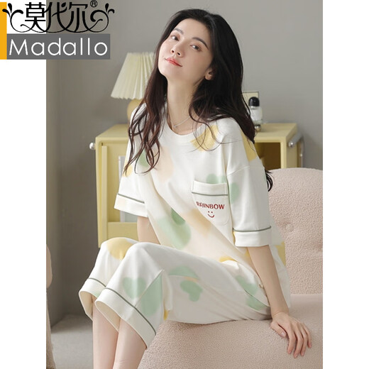 Modal 2025 air-conditioning suit pajamas for women in summer pure cotton short-sleeved cropped pants can be worn on the outside sweet and casual cotton home clothes 607 gray stripes black and white stripes 9848 XL Recommended 115-130Jin [Jin equals 0.5 kg]
