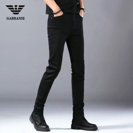 
Chiarmania high-end non-scalding jeans men's summer thin slim foot elastic trend high-end black long trousers K683 black [summer] thin 35