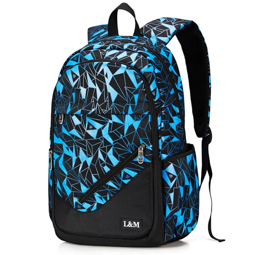 L&M Middle School School Bags for Boys and Girls, Junior High School Students, High School Students, College Students Backpacks, Primary School Students, Fourth and Sixth Grade Trend, Black and Blue, Standard Edition, Arm Bag + Pen Case + Watch