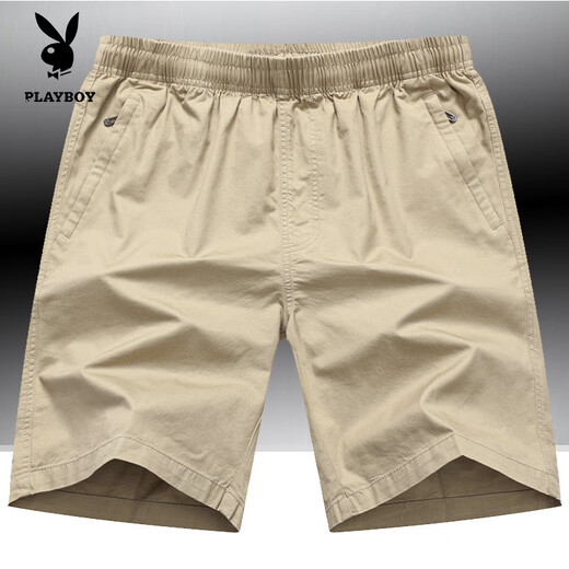 Playboy (PLAYBOY) shorts men's summer loose large size five-point pants pure cotton breeches middle-aged home shorts beach pants fashionable HHGZ/9224 military green XL weight 130-160Jin [Jin equals 0.5 kg]