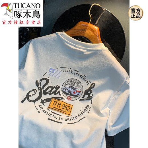 
Woodpecker (TUCANO) white T-shirt for men's summer new high-end trend printed T-shirt American light luxury Xinjiang cotton comfortable short-sleeved T-shirt White [JSW9906 white] M suitable for 90-108Jin [Jin equals 0.5 kg] wear