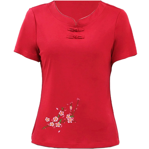 La chemise d'été de Su Yunya 2021 Nouveau t-shirt à manches courtes pour les personnes d'âge moyen et les personnes âgées pour les vêtements en vrac brodés d'âge moyen 9928 à manches bordeaux xl 105jin [Jin équivaut à 0,5 kg]