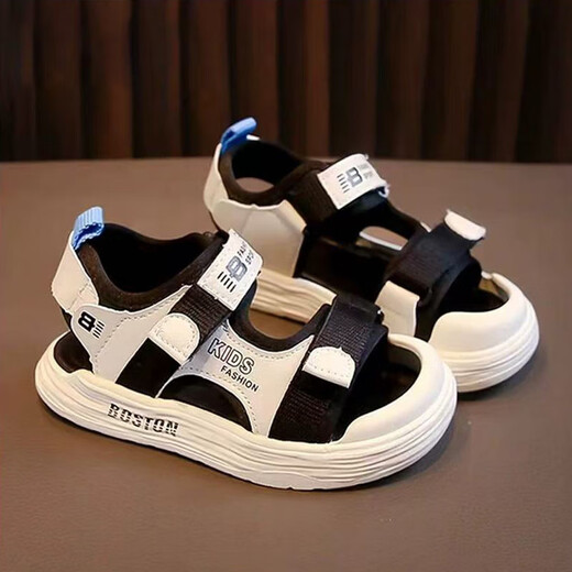Lekali Boys Sandals Summer 2025 Новая детская обувь пляжная обувь средние большие детские не скользящие мальчики Baotou Sports Baby Black Size 32 [внутренняя длина 19,5 см]]