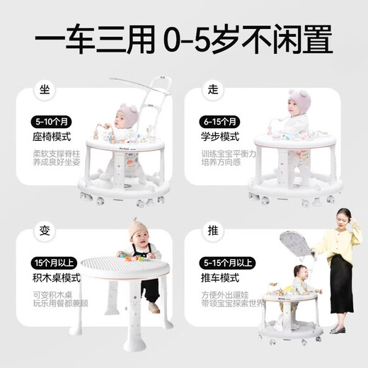 励智2025新款婴儿防O型腿学步车宝宝可坐防侧翻多功能音乐助步手推车 【标配】象牙白 【旋转垫+音乐】