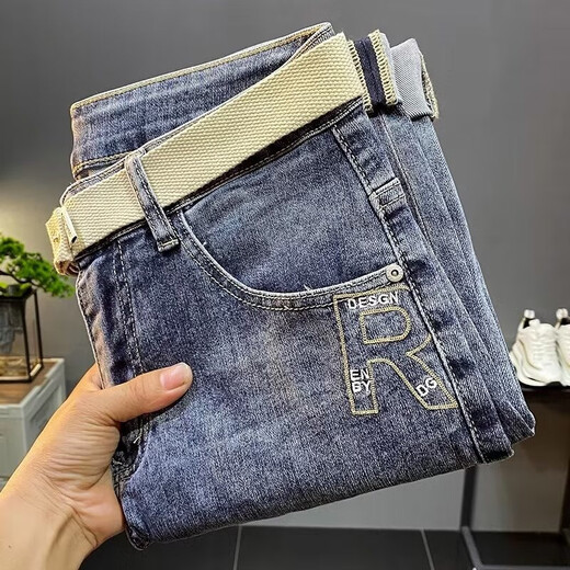 HUALIN FASHION stretch jeans men's slim feet Korean style trendy nine-point pants Yiniu 9922 blue 28