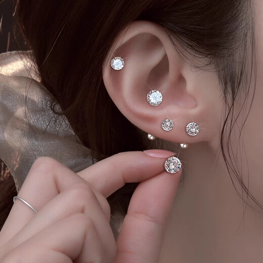 Qi Xiaomi s999 pure silver earrings for women, ear piercing, ear bone nails, sterling silver earrings, no need to take them off when sleeping, 2025 new earrings, a pair of 999 pure silver 2mm earrings, ear care and anti-falling