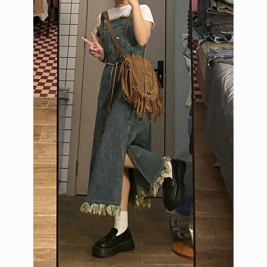 FHHUABD NEUE DENIM Kleid Damen Retro Fellgurt Rock Koreaner locker schlanker Rock mit mittlerer Länge 833 Gurtrock L.