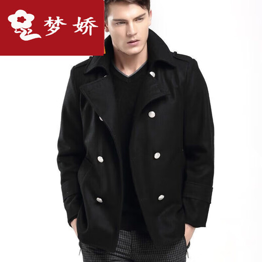 Mengjiao men's retro wool wool jacket slim double-breasted wool coat trendy thickened warm men's short jacket winter black M