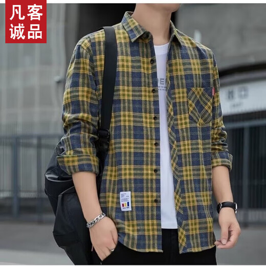 森马格子休闲衬衫男士春秋季长袖衬衣韩式上衣服复古宽松 雷总同款K12109绿色(  加绒 M 90-110斤