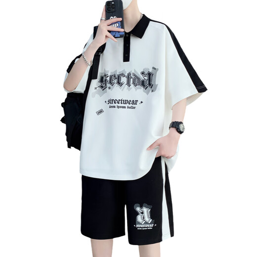 Costume à manches courtes pour hommes adolescents T-shirts 12-15 ans Vêtements 13 élèves de lycée Junior Polo Shirt 14 Vêtements d'été pour enfants 6629 blancs (short à manches + shorts) Assurance qualité xl 130-145jin [Jin est égal à 0,5 kg]
