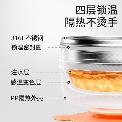 JCZS德国品牌宝宝辅食碗婴儿专用恒温注水加热辅食碗外出吃饭餐具吃米 感温蓝色【送吸盘】