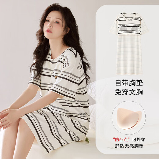 Le nouveau style de chemise de nuit de Mandelefin avec poitrine de poitrine pour les manches courtes en coton pur d'été pour femmes peut être portée sur les vêtements extérieurs anti-convex 12535 m 80-100jin [Jin est égal à 0,5 kg]