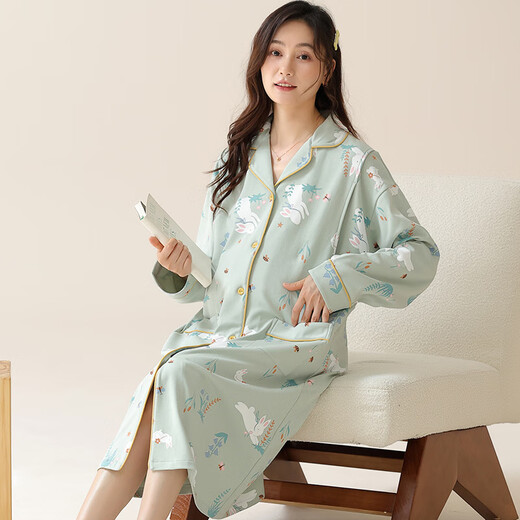 帕兰朵产后月子服待产睡裙睡衣夏季哺乳孕妇喂奶产妇妈妈春秋季大码长袖 AM-11932 2XL