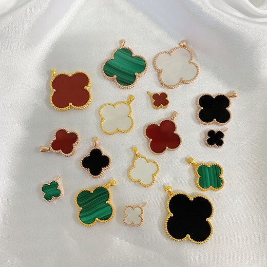 LZJV Taijinsheng jewelry plated 18K gold four-leaf clover pendant color gold rose gold gold necklace au750 girl gift 18K gold rose gold (single pendant) 10mm malachite (green)