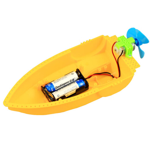 El segundo volumen de quinto grado del segundo volumen del bote hecho a mano se puede lanzar al motor de la embarcación eléctrica para hacer juguetes de materiales experimentales científicos. Barco de energía azul con paquete de material de bote eléctrico de timón para batería + destornillador
