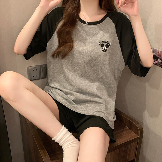 迷曼魅睡衣女夏季女款短袖带胸垫一体式家居服宽松大码休闲新款套装 12347 满铺小狗 带胸垫 带胸垫 M
