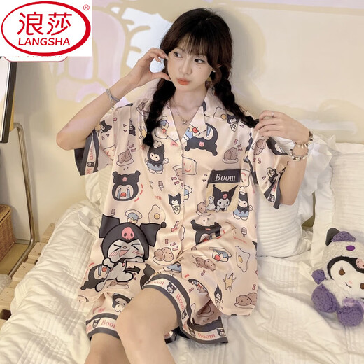 浪莎（LangSha）库洛米冰丝睡衣女夏季短袖ins可爱网红风休闲家居服夏天两件套 #YX-9214 M 【75-98】斤