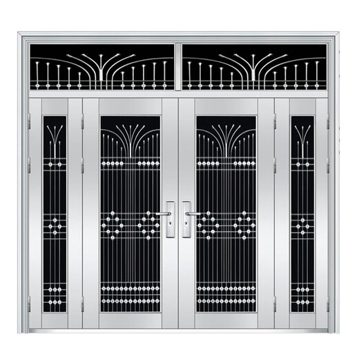 304不锈钢门农村自建房进户大门双开门玻璃入户不锈钢防盗门家用 钢灰色款式9905