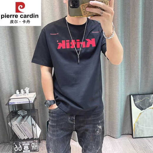 皮尔卡丹短袖t恤男2025夏季新款纯棉字母印花男士休闲上衣青年男装衣服潮 白色1416 重磅纯棉 S 80-95斤