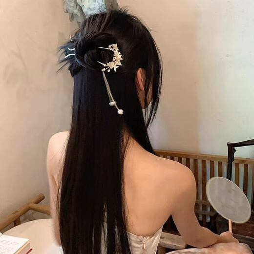 Jieyi super fairy lily of the valley pearl tassel U-shaped hairpin women's new Chinese style hairpin hairpin ancient style cheongsam accessories 1 white lily of the valley tassel U-shaped hairpin 13cm