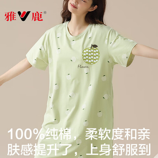 雅鹿睡裙夏季女纯棉短袖可爱卡通睡衣女夏天宽松透气女士家居服 15604 M 160 (90-110斤)