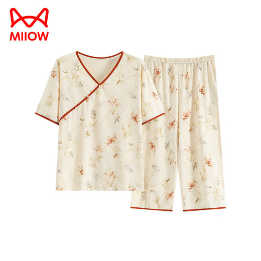 Catman (Miiow) Pyjamas à manches courtes d'été Set Cotton Ladies Mur Été Nouveau pantalon recadré de style chinois peut être porté à l'extérieur des vêtements à domicile LZY9902 M (recommandé 75-95jin [Jin est égal à 0,5 kg]))