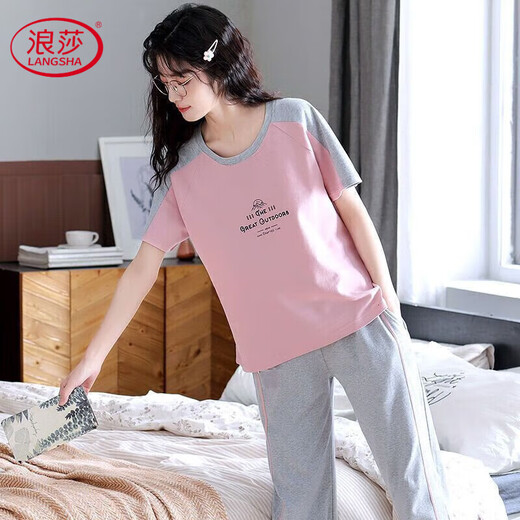 浪莎睡衣女夏季2025年新款短袖套装宽松春夏天可外穿家居服 短袖七分裤677 3XL 建议135-150斤穿