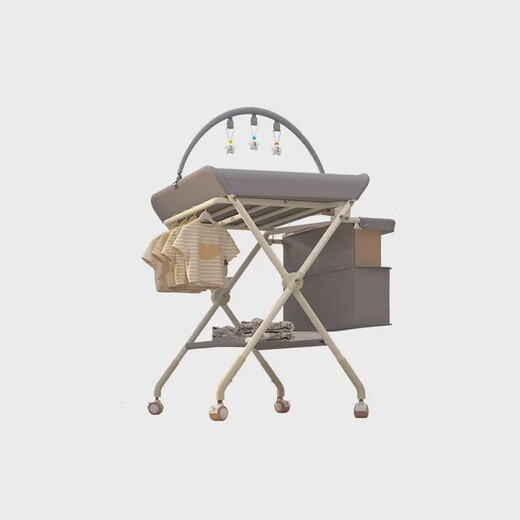 Merchants Domainless Diaper Table Baby Care Table Baby Diaper Change Table Newborn Baby Baby Bath Massage Touch Table Foldable Multifunctional Gray Plus Mobile Lifting Model + Storage Rack + Drying Clothes