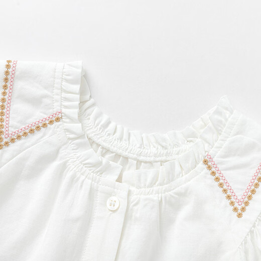 Balabala children's clothing girls short-sleeved shirt 2025 summer new sweet ruffle top original white 10101 120
