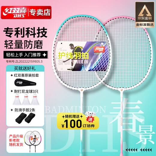 红双喜（DHS）羽毛球拍对拍套装含球训练比赛成人儿童学生防磨羽拍2支双拍