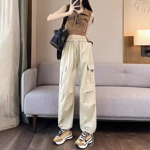 美式工装裤女夏季薄款小个子束脚登山裤休闲宽松阔腿速干运动裤子 绿色 【MY-689】 2XL