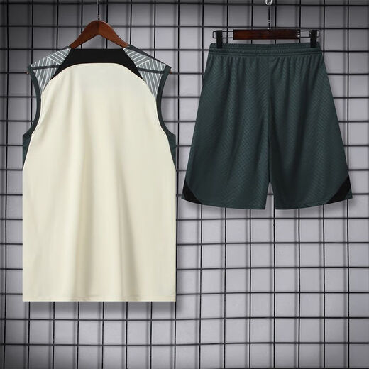 阳小哥2324新款巴塞足球训练服男无袖背心足球服夏季球衣运男孩排汗透气 米黄色套装 S (165-170CM)