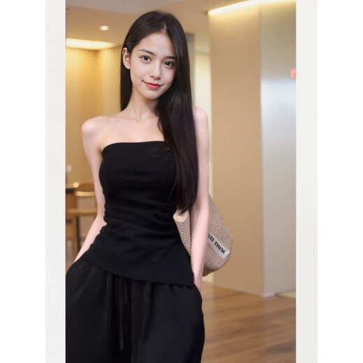 Chuangjingyi chooses French one-shoulder tube top black sexy slim hot girl slim sleeveless summer black S