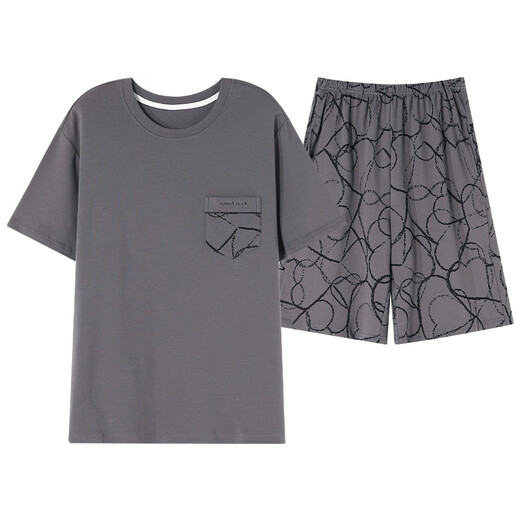 Yalu Pajamas Men's 2025 Summer Nuevo algodón Simple Light Luxury Luxury Solid Feeling Se puede usar fuera del hogar Juego de ropa para el hogar Zy9764 L Men-
