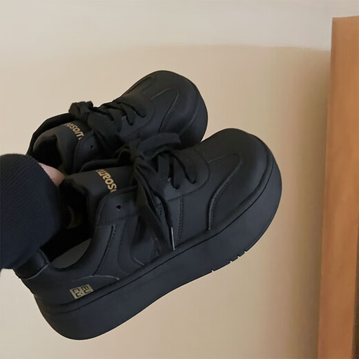 Bangboshi Brotschuhe für Frauen 2025 Herbst Neue schwarze schwarze dicke lockige board schuh schuhe sportschuhe vielseitige arbeitsschuhe trainieren schuhe schwarze dick löste schuhschuhe [4,5 cm] 36