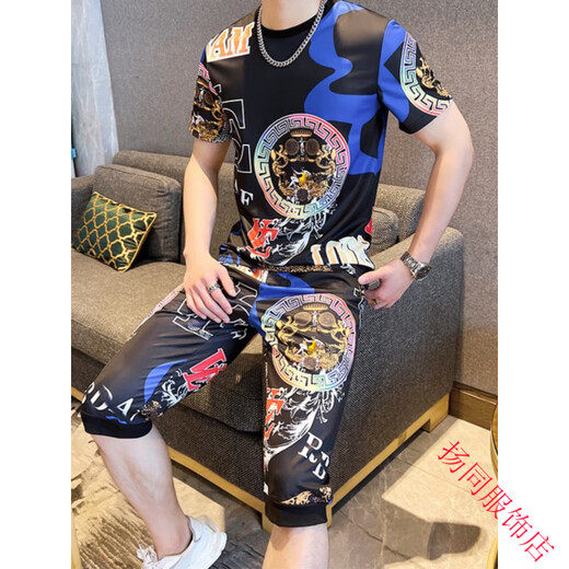 酷奇袋鼠欧货短袖男装夏季潮牌潮流高端冰丝速干t恤男士穿搭一整套装痞帅T 829卡其色套装 2XL 适合135-150斤