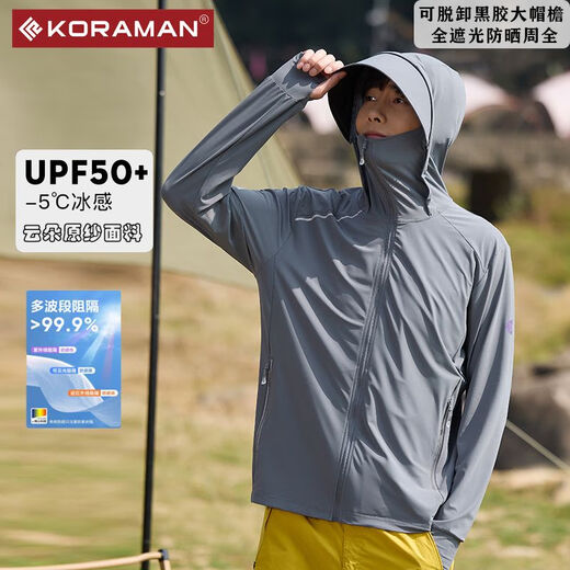 Koraman Outdoor Sonnenschutzkleidung für Frauen atmungsaktiv und elastischer schlanker Sport Windbreaker männlicher Internet Promi KR9905 Hellgrau (weiblich) Vinylhut Brim m