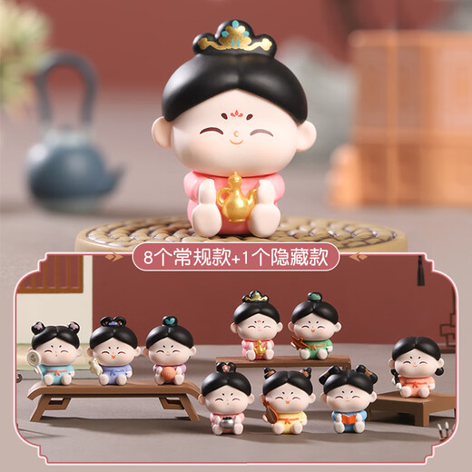 如果（Roogo）古风国潮治愈系小摆件创意装饰品办公桌面可爱仕女送女生生日礼物 唐八艺萌粒8粒+银色展示架+礼袋