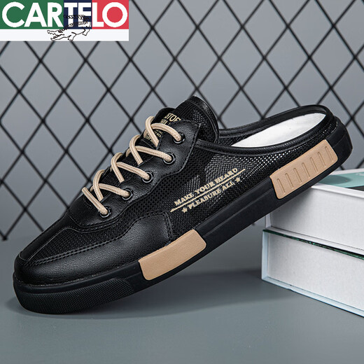 
CARTELO half slippers men wear non-slip wear-resistant driving casual shoes for summer lazy people pedal without heels Baotou sandals XJC-826 white gray 40