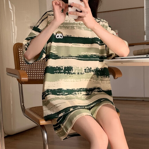 Fhhuabd Pajamas с грудной подушкой для женщин 2024 Новый летний хлопковой шорт с короткими рукавами в Интернете. Стиль знаменитости может носить за пределами домашнего костюма QGL-6627 M-грудная площадка
