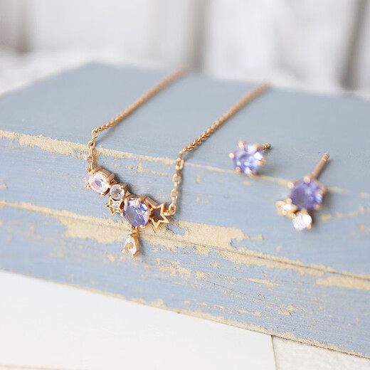 Qian Junqingyu Daisy. Japanese niche sweet tanzanite zircon necklace asymmetrical earrings fairy daily silver jewelry a pair of earrings