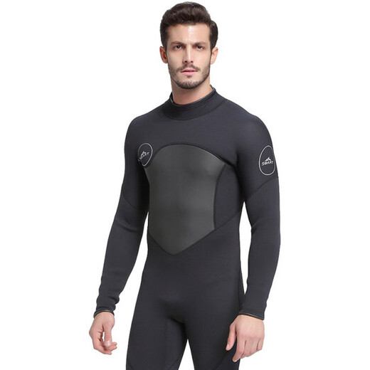 SBART 1.5mm one-piece swimsuit men's warm and cold-proof wetsuit long-sleeved one-piece trousers sun protection wetsuit 1283 black 1.5mm M