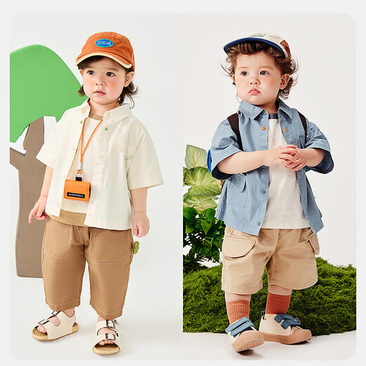 Mini Bala pure cotton boy's work style short-sleeved shirt summer new baby light top
