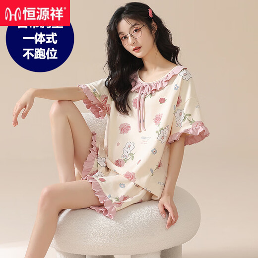 恒源祥带胸垫睡衣女夏季新款卡通网红纯棉短袖短裤套装甜美可外穿家居服 CK-6173 M -无胸垫款【80-100斤】