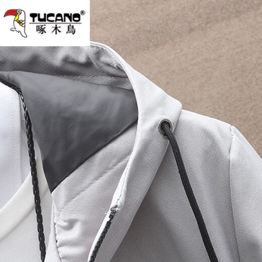 Woodpecker windbreaker men's jacket mid-length spring and autumn windproof top casual hooded workwear teenager boys spring men khaki XL
